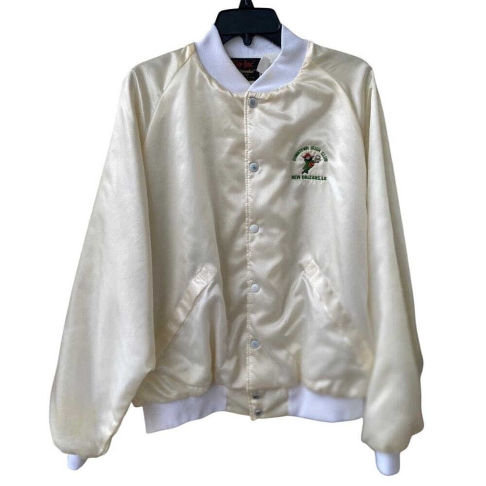 VTG 80s  Dunbrooke Pla-Jac Satin XL Downtown Irish Club NOLA USA Bomber Jacket